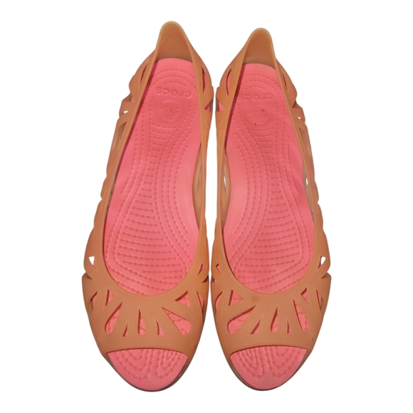 Crocs Adrina III Orange Pink Women's Jelly Peep Toe Slip On Flats W8 - Picture 6 of 10